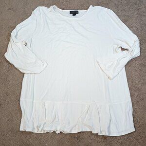 J Jill Wearever Top Womens Medium Ivory Ruffle Peplum Hem Long Sleeve Capsule St